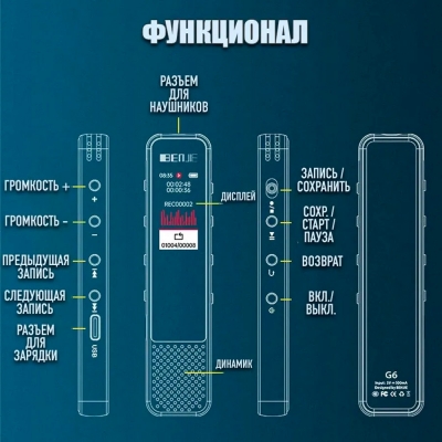 Цифровой мини диктофон BENJIE с Bluetooth 64 Gb-8